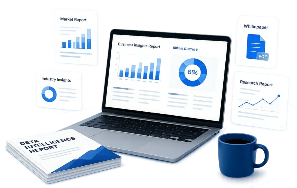 Business intelligence resources dashboard with market reports and analytics