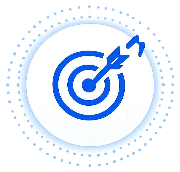 Blue target and arrow illustration symbolizing business mission and strategic success